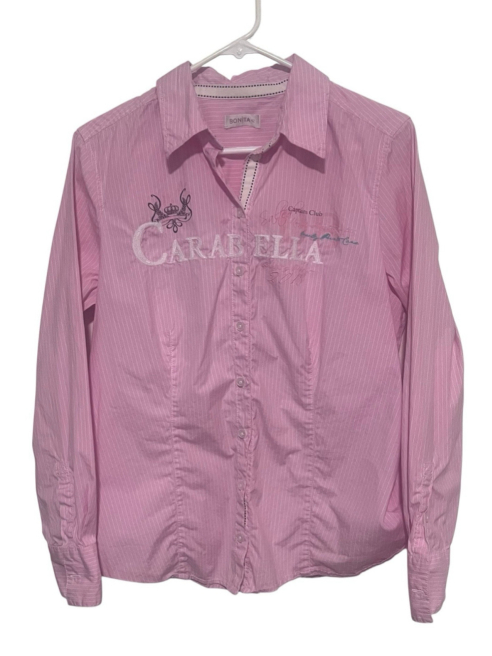 Bonita Carabella Embroidered Blouse Womens Large EU 42 Pink White Stripe Western